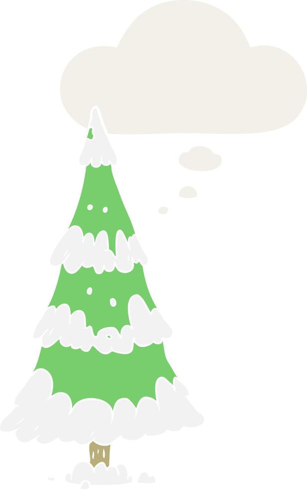 cartoon kerstboom en gedachte bel in retro stijl vector