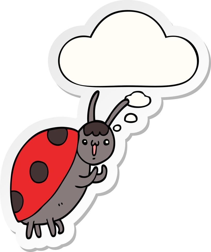 schattige cartoon lieveheersbeestje en gedachte bel als een gedrukte sticker vector