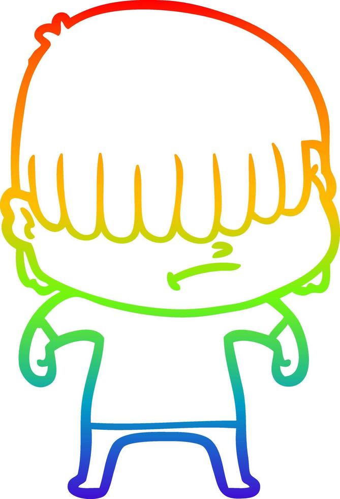 regenbooggradiënt lijntekening cartoon jongen met slordig haar vector