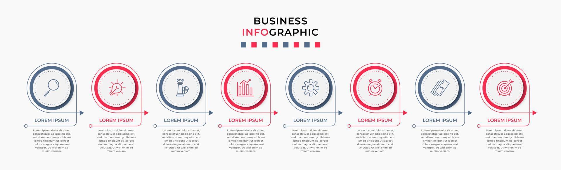 vector infographic ontwerp bedrijf sjabloon met pictogrammen en 8 opties of stappen. kan worden gebruikt voor werkwijze diagram, presentaties, workflow lay-out, banier, stromen grafiek, info diagram