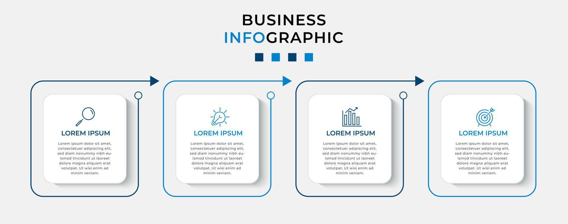 vector infographic zakelijke ontwerpsjabloon met pictogrammen en 4 opties of stappen. kan worden gebruikt voor procesdiagram, presentaties, workflowlay-out, banner, stroomschema, infografiek