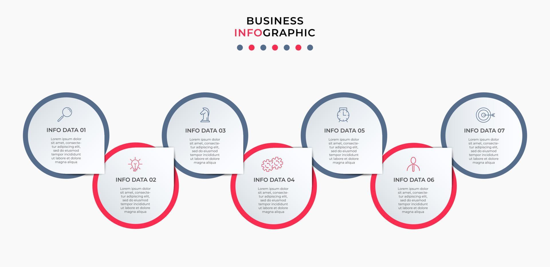 bedrijf infographic ontwerp sjabloon vector met pictogrammen en 7 opties of stappen. kan worden gebruikt voor werkwijze diagram, presentaties, workflow lay-out, banier, stromen grafiek, info diagram