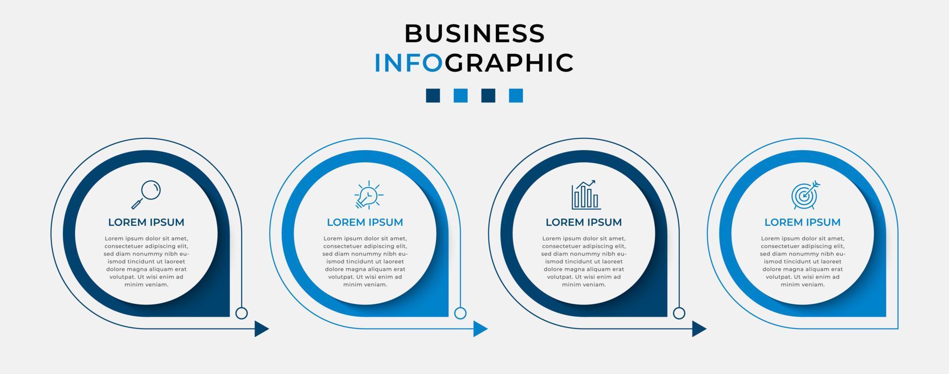 vector infographic zakelijke ontwerpsjabloon met pictogrammen en 4 opties of stappen. kan worden gebruikt voor procesdiagram, presentaties, workflowlay-out, banner, stroomschema, infografiek