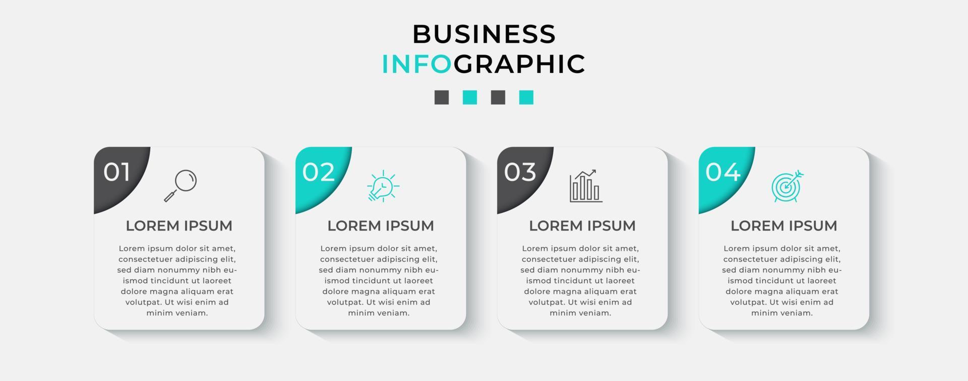 vector infographic zakelijke ontwerpsjabloon met pictogrammen en 4 opties of stappen. kan worden gebruikt voor procesdiagram, presentaties, workflowlay-out, banner, stroomschema, infografiek