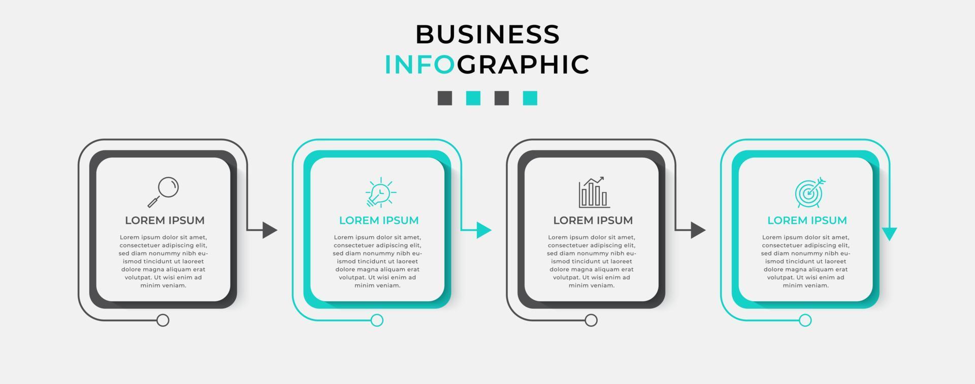 vector infographic zakelijke ontwerpsjabloon met pictogrammen en 4 opties of stappen. kan worden gebruikt voor procesdiagram, presentaties, workflowlay-out, banner, stroomschema, infografiek