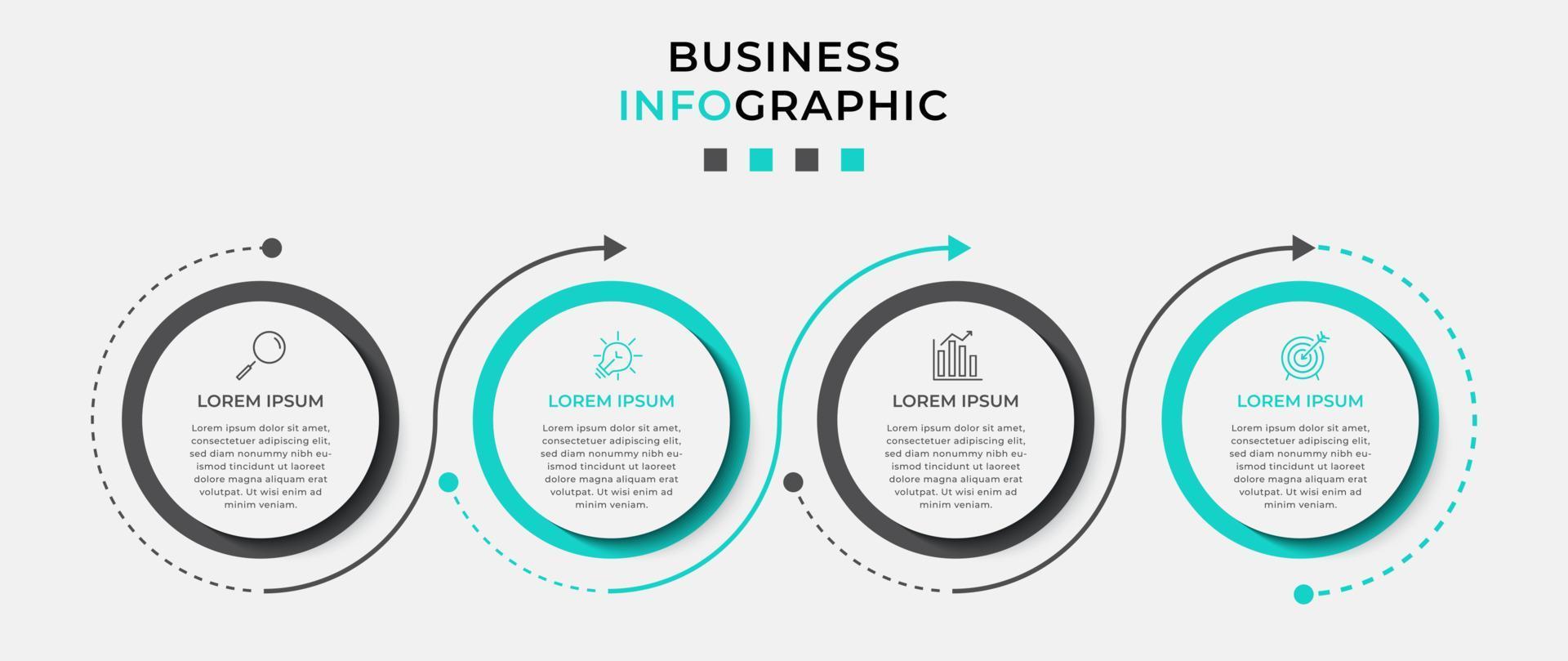 vector infographic zakelijke ontwerpsjabloon met pictogrammen en 4 opties of stappen. kan worden gebruikt voor procesdiagram, presentaties, workflowlay-out, banner, stroomschema, infografiek