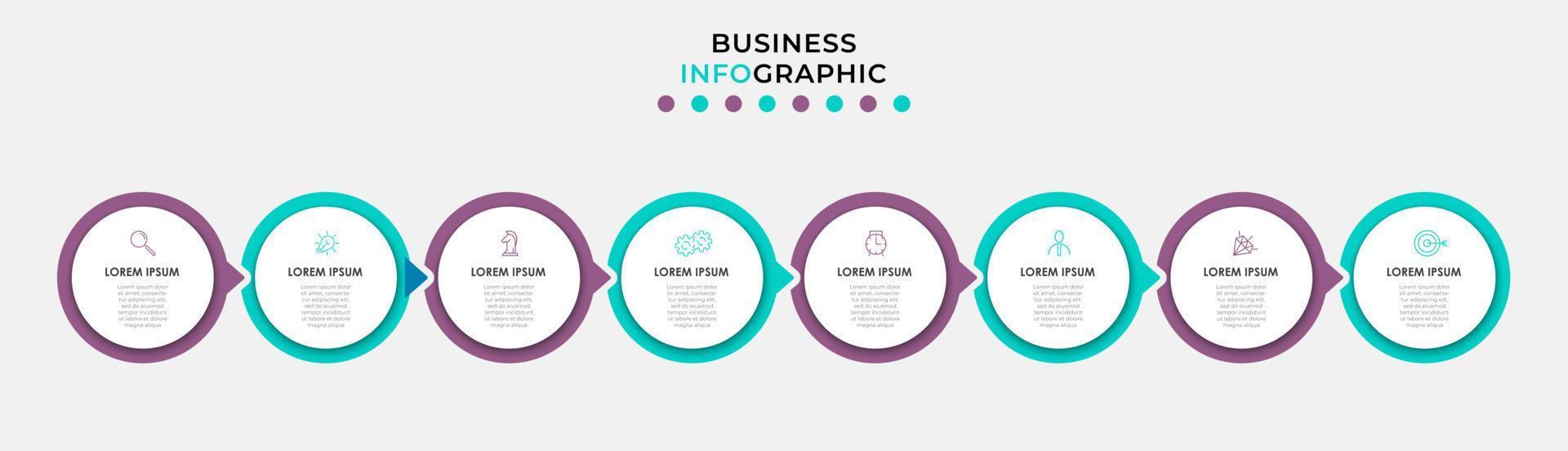 vector infographic ontwerp bedrijf sjabloon met pictogrammen en 8 opties of stappen. kan worden gebruikt voor werkwijze diagram, presentaties, workflow lay-out, banier, stromen grafiek, info diagram