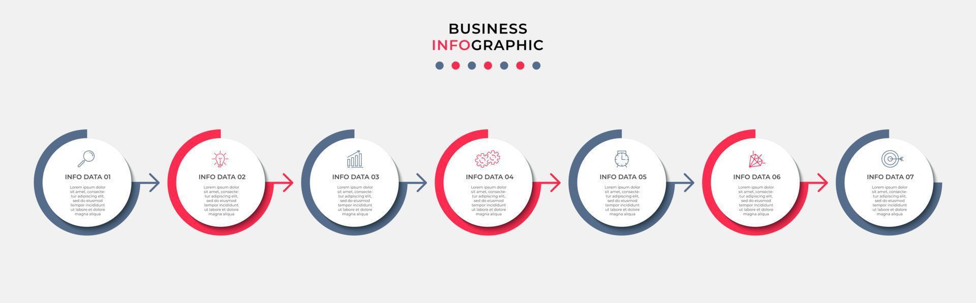 bedrijf infographic ontwerp sjabloon vector met pictogrammen en 7 opties of stappen. kan worden gebruikt voor werkwijze diagram, presentaties, workflow lay-out, banier, stromen grafiek, info diagram