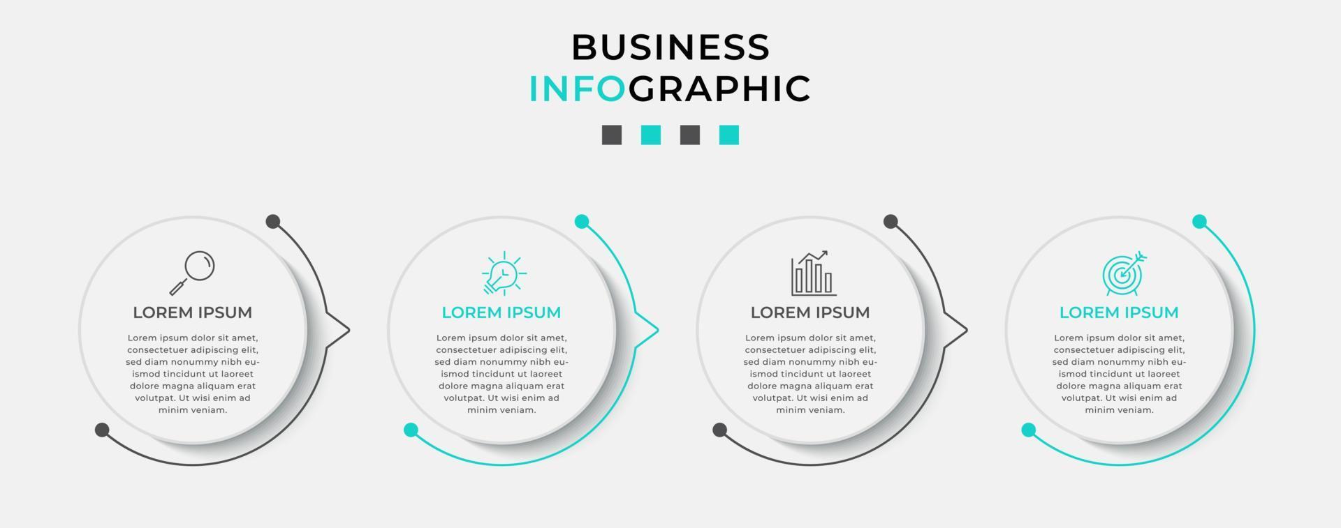 vector infographic zakelijke ontwerpsjabloon met pictogrammen en 4 opties of stappen. kan worden gebruikt voor procesdiagram, presentaties, workflowlay-out, banner, stroomschema, infografiek