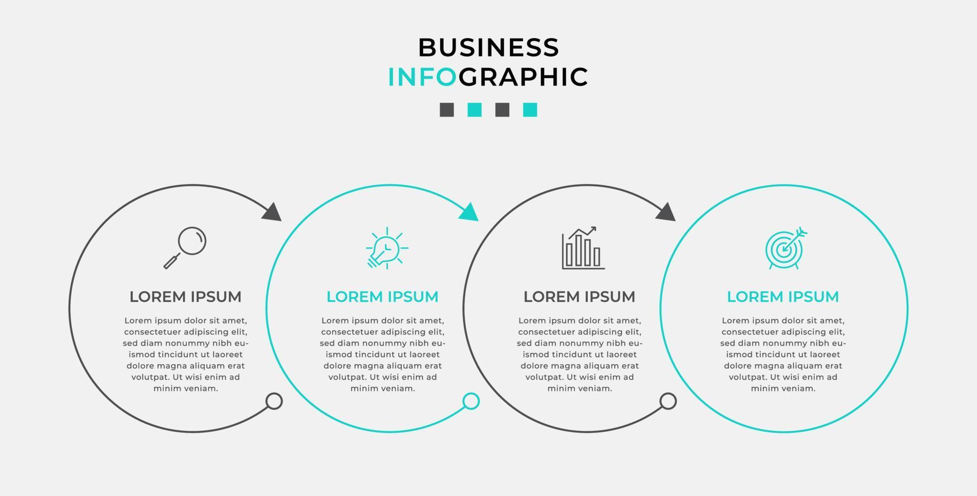 vector infographic zakelijke ontwerpsjabloon met pictogrammen en 4 opties of stappen. kan worden gebruikt voor procesdiagram, presentaties, workflowlay-out, banner, stroomschema, infografiek