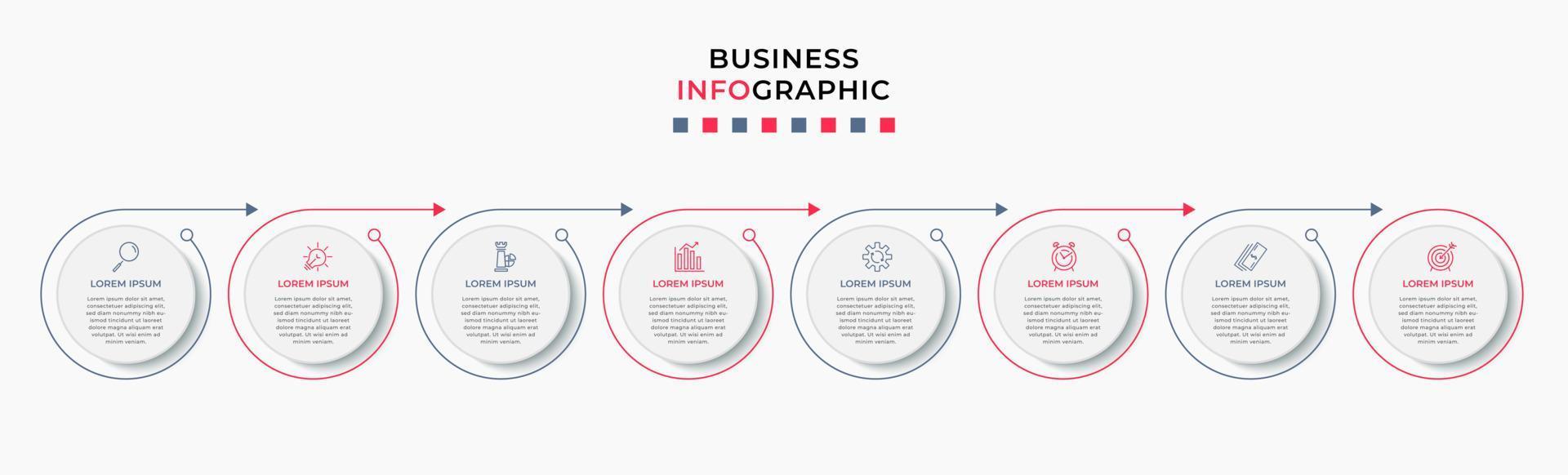 vector infographic ontwerp bedrijf sjabloon met pictogrammen en 8 opties of stappen. kan worden gebruikt voor werkwijze diagram, presentaties, workflow lay-out, banier, stromen grafiek, info diagram