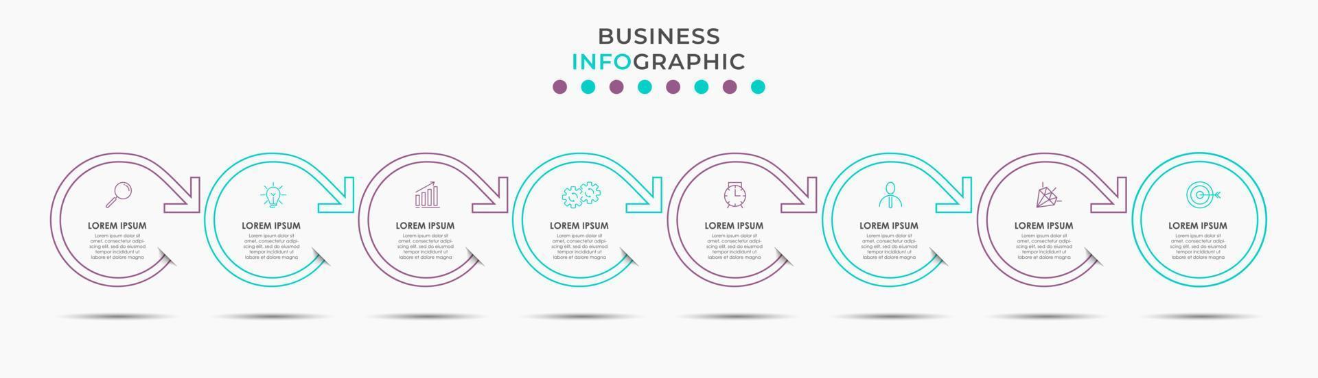 vector infographic ontwerp bedrijf sjabloon met pictogrammen en 8 opties of stappen. kan worden gebruikt voor werkwijze diagram, presentaties, workflow lay-out, banier, stromen grafiek, info diagram