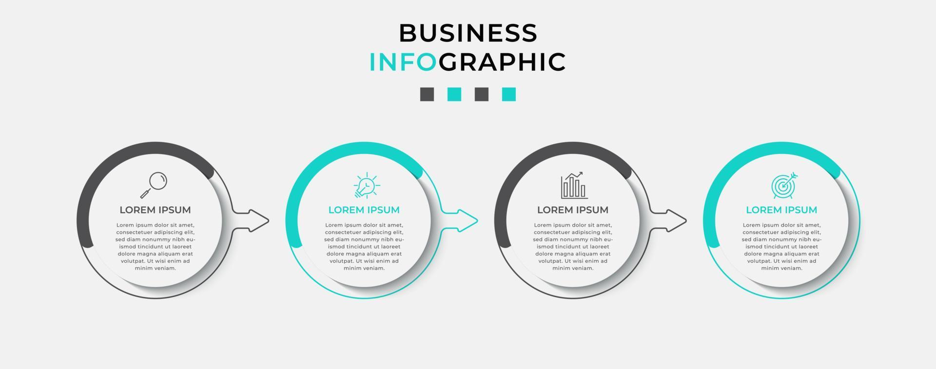 vector infographic zakelijke ontwerpsjabloon met pictogrammen en 4 opties of stappen. kan worden gebruikt voor procesdiagram, presentaties, workflowlay-out, banner, stroomschema, infografiek