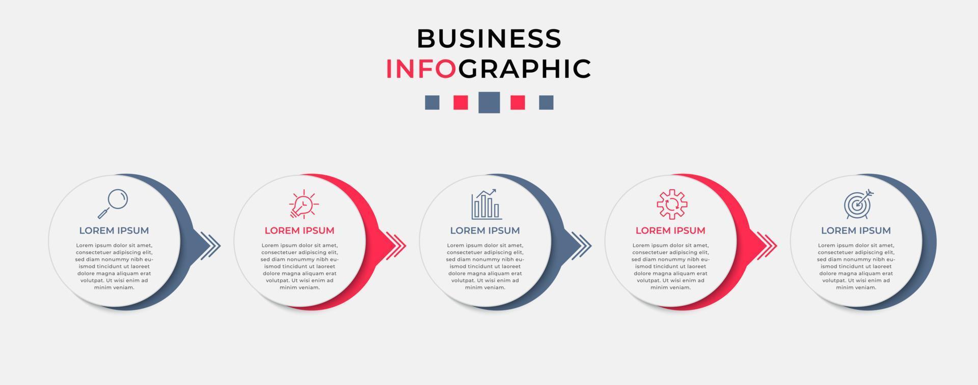 vector infographic zakelijke ontwerpsjabloon met pictogrammen en 5 opties of stappen. kan worden gebruikt voor procesdiagram, presentaties, workflowlay-out, banner, stroomschema, infografiek