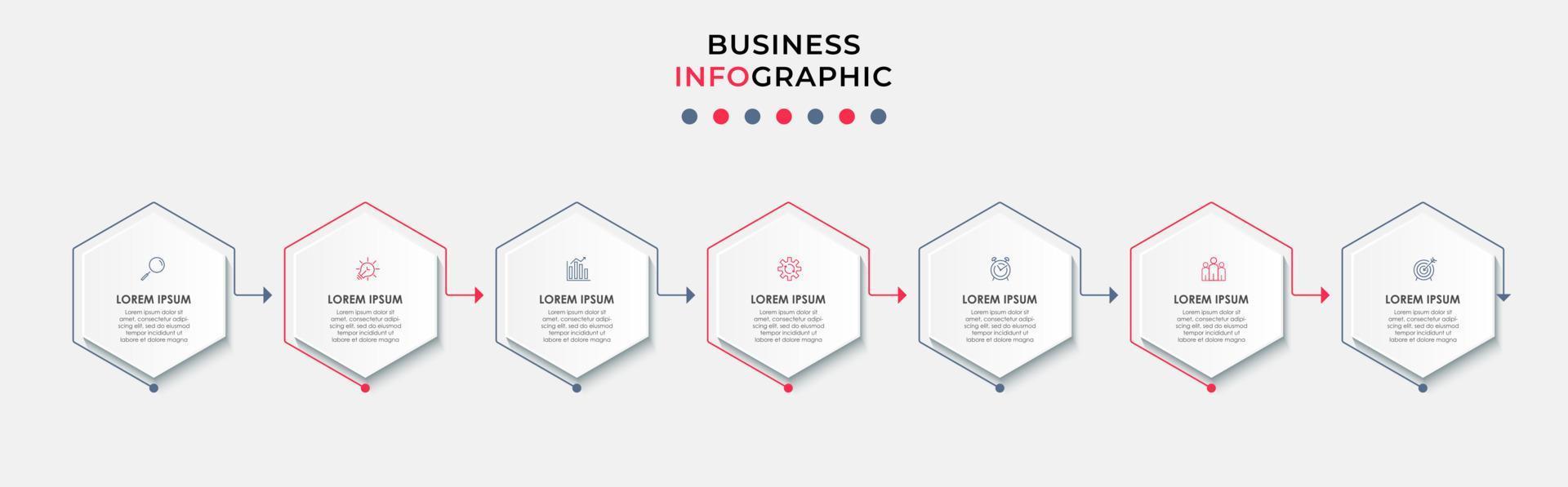 bedrijf infographic ontwerp sjabloon vector met pictogrammen en 7 opties of stappen. kan worden gebruikt voor werkwijze diagram, presentaties, workflow lay-out, banier, stromen grafiek, info diagram