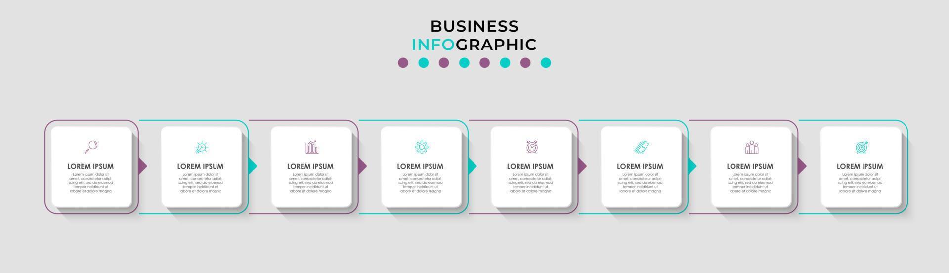 vector infographic ontwerp bedrijf sjabloon met pictogrammen en 8 opties of stappen. kan worden gebruikt voor werkwijze diagram, presentaties, workflow lay-out, banier, stromen grafiek, info diagram