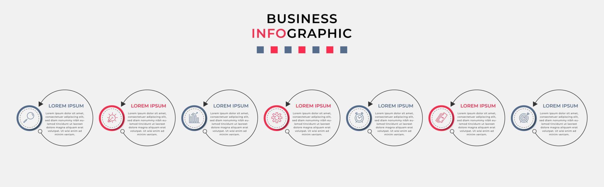 bedrijf infographic ontwerp sjabloon vector met pictogrammen en 7 opties of stappen. kan worden gebruikt voor werkwijze diagram, presentaties, workflow lay-out, banier, stromen grafiek, info diagram