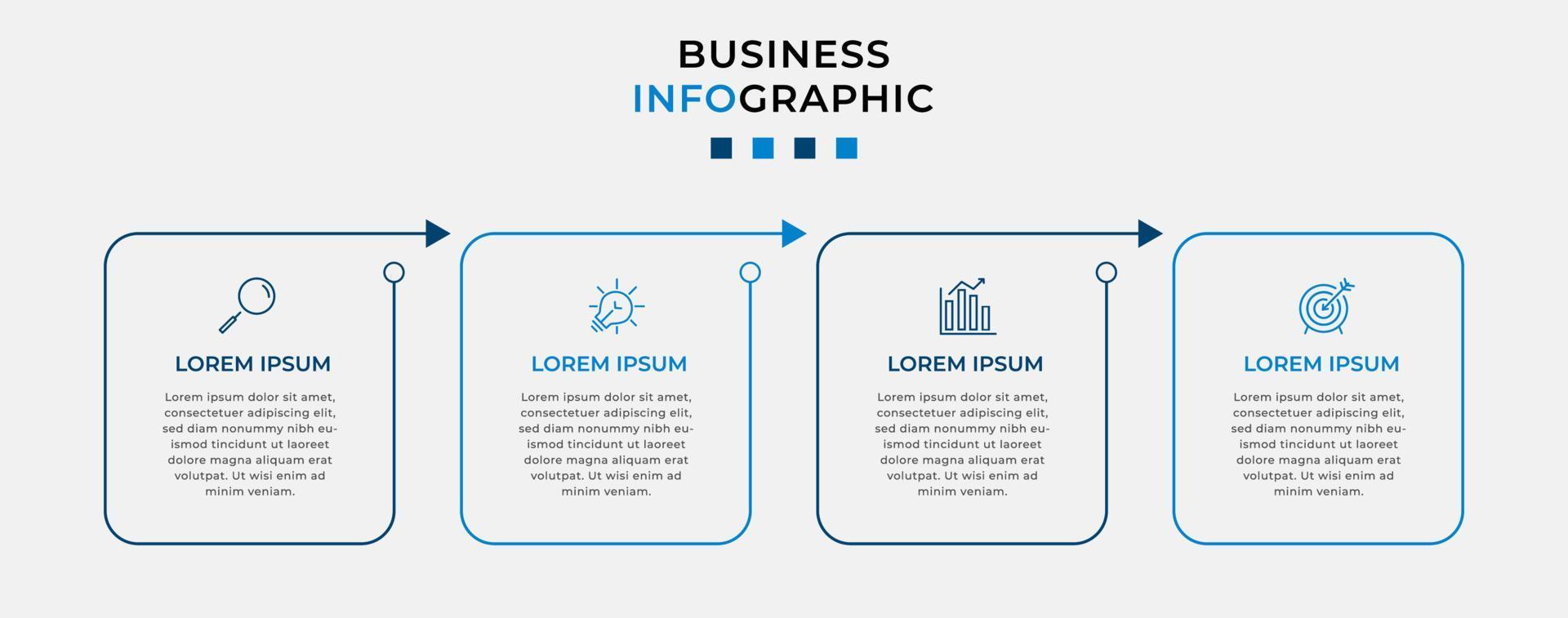 vector infographic zakelijke ontwerpsjabloon met pictogrammen en 4 opties of stappen. kan worden gebruikt voor procesdiagram, presentaties, workflowlay-out, banner, stroomschema, infografiek