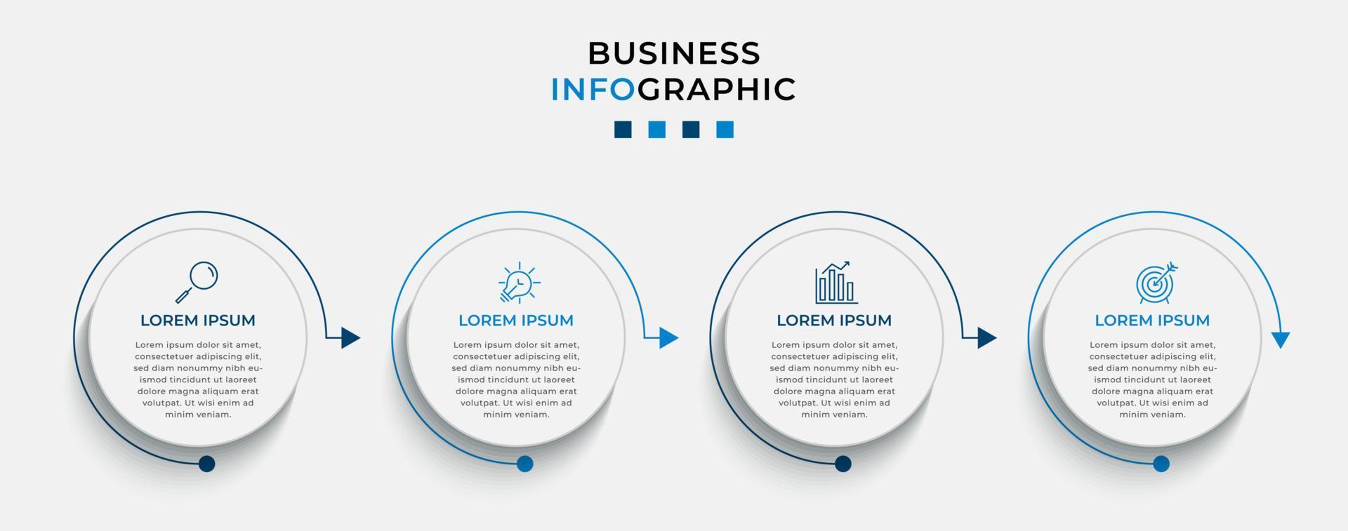 vector infographic zakelijke ontwerpsjabloon met pictogrammen en 4 opties of stappen. kan worden gebruikt voor procesdiagram, presentaties, workflowlay-out, banner, stroomschema, infografiek