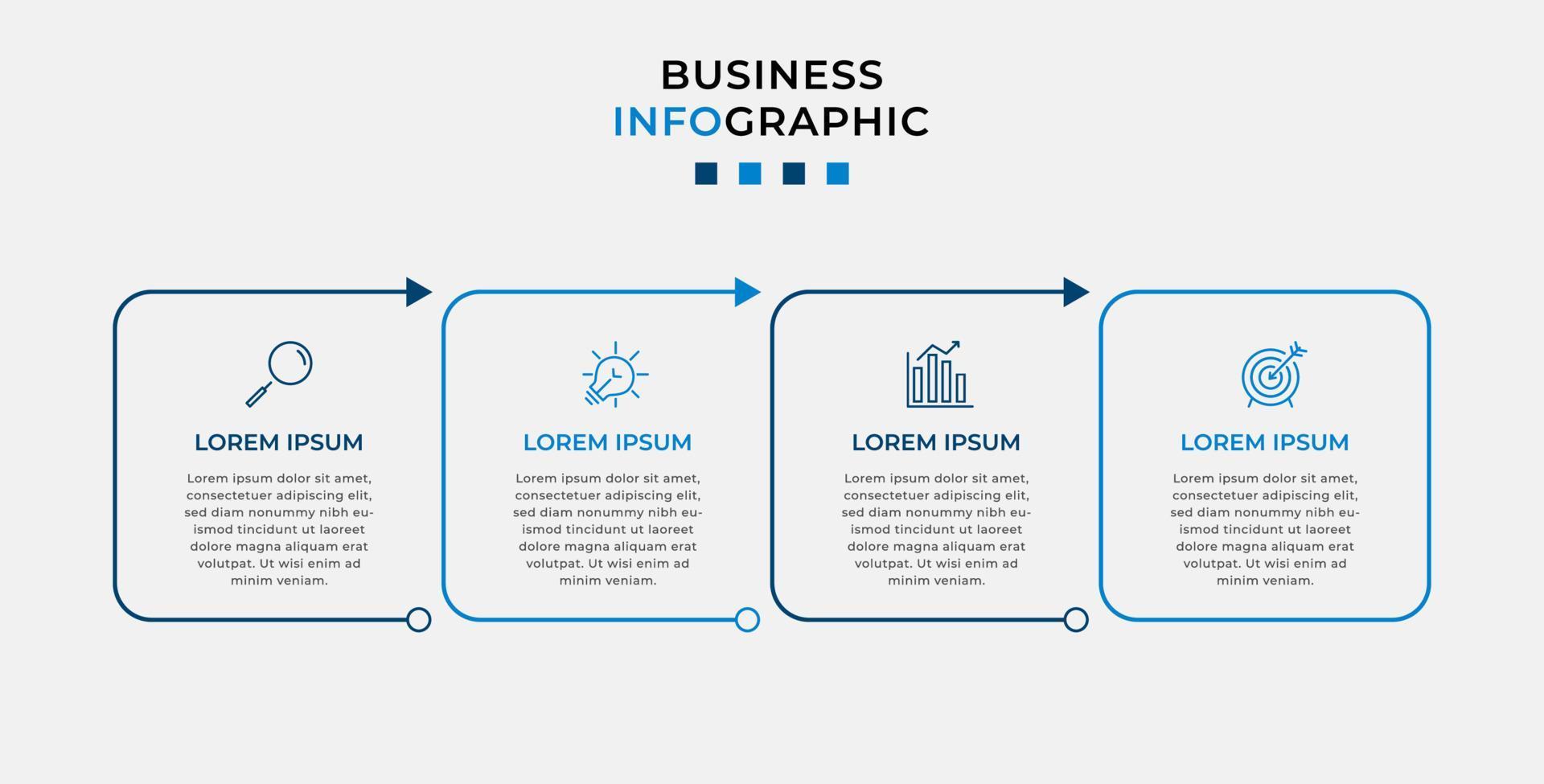 vector infographic zakelijke ontwerpsjabloon met pictogrammen en 4 opties of stappen. kan worden gebruikt voor procesdiagram, presentaties, workflowlay-out, banner, stroomschema, infografiek