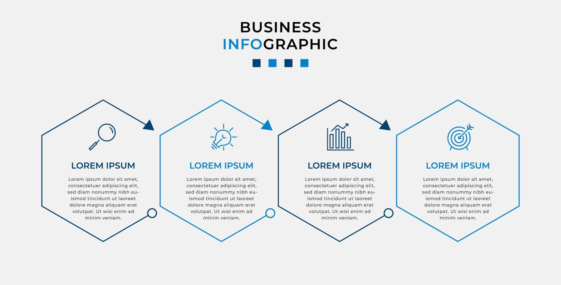 vector infographic zakelijke ontwerpsjabloon met pictogrammen en 4 opties of stappen. kan worden gebruikt voor procesdiagram, presentaties, workflowlay-out, banner, stroomschema, infografiek