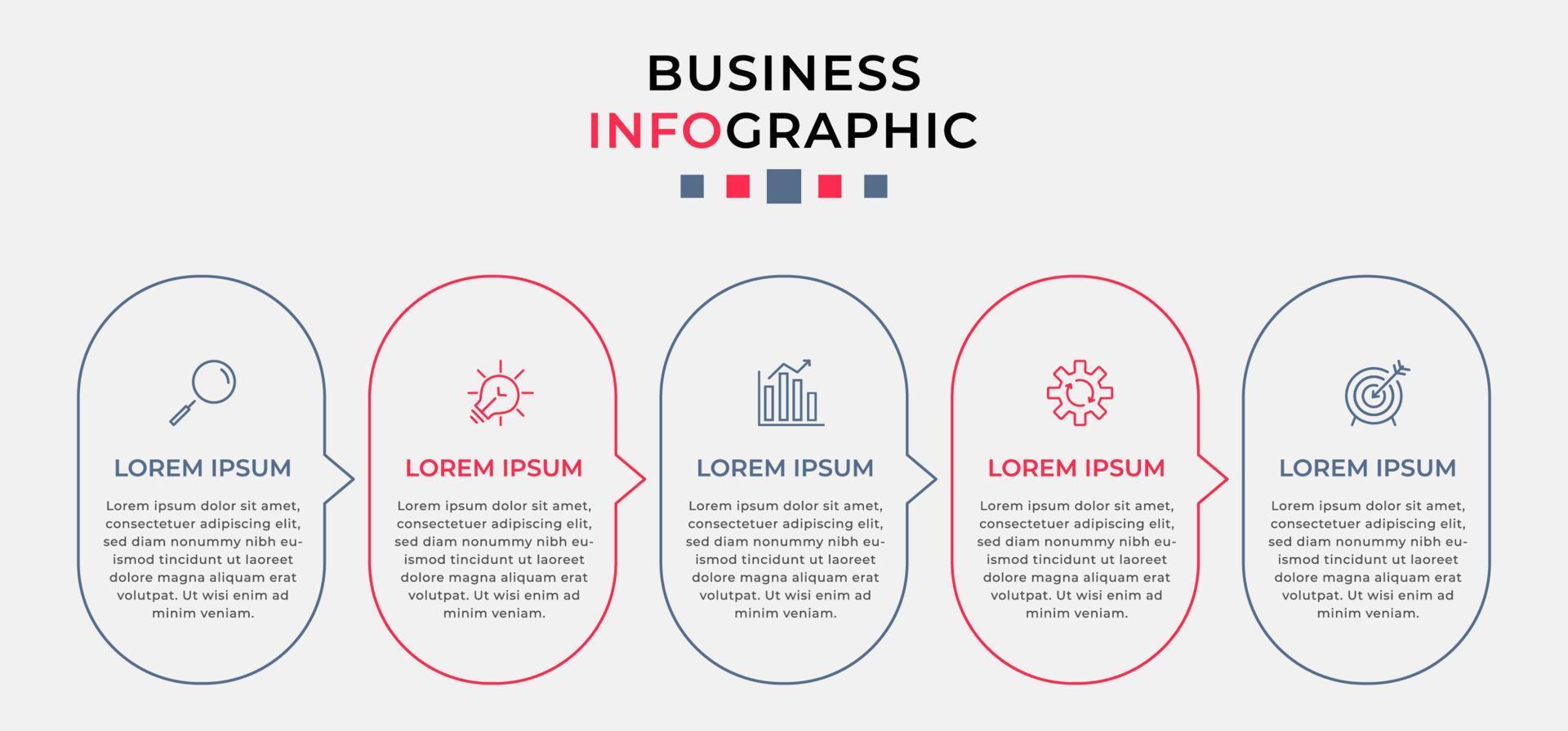 vector infographic zakelijke ontwerpsjabloon met pictogrammen en 5 opties of stappen. kan worden gebruikt voor procesdiagram, presentaties, workflowlay-out, banner, stroomschema, infografiek