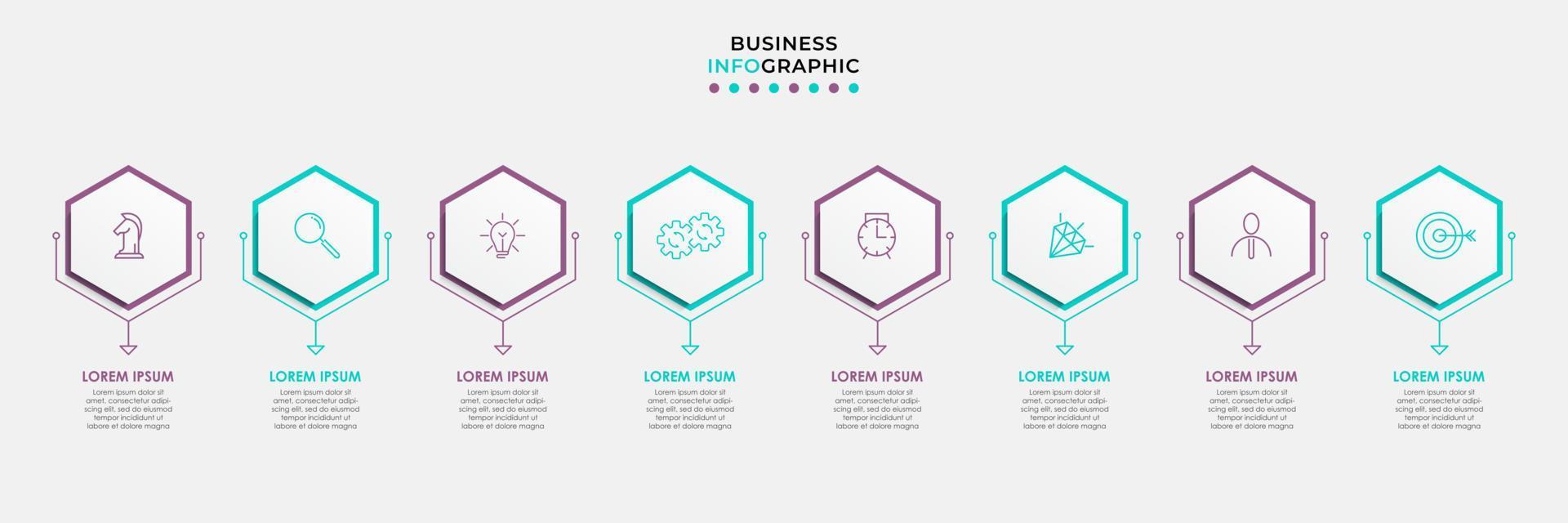 vector infographic ontwerp bedrijf sjabloon met pictogrammen en 8 opties of stappen. kan worden gebruikt voor werkwijze diagram, presentaties, workflow lay-out, banier, stromen grafiek, info diagram