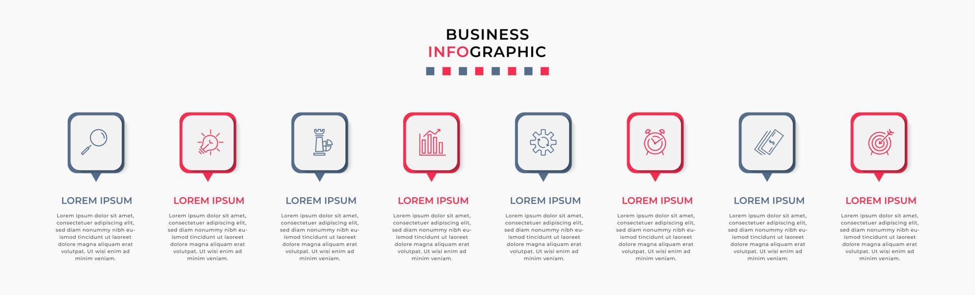 vector infographic ontwerp bedrijf sjabloon met pictogrammen en 8 opties of stappen. kan worden gebruikt voor werkwijze diagram, presentaties, workflow lay-out, banier, stromen grafiek, info diagram