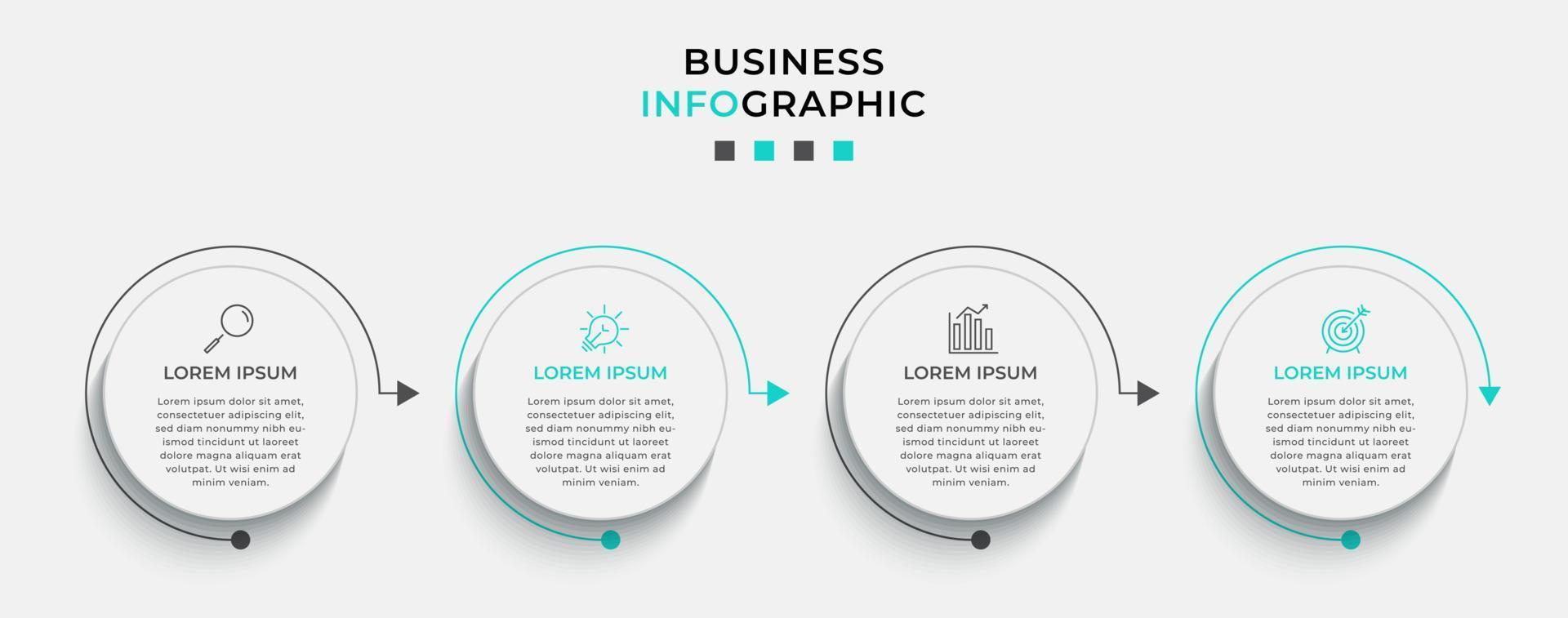 vector infographic zakelijke ontwerpsjabloon met pictogrammen en 4 opties of stappen. kan worden gebruikt voor procesdiagram, presentaties, workflowlay-out, banner, stroomschema, infografiek