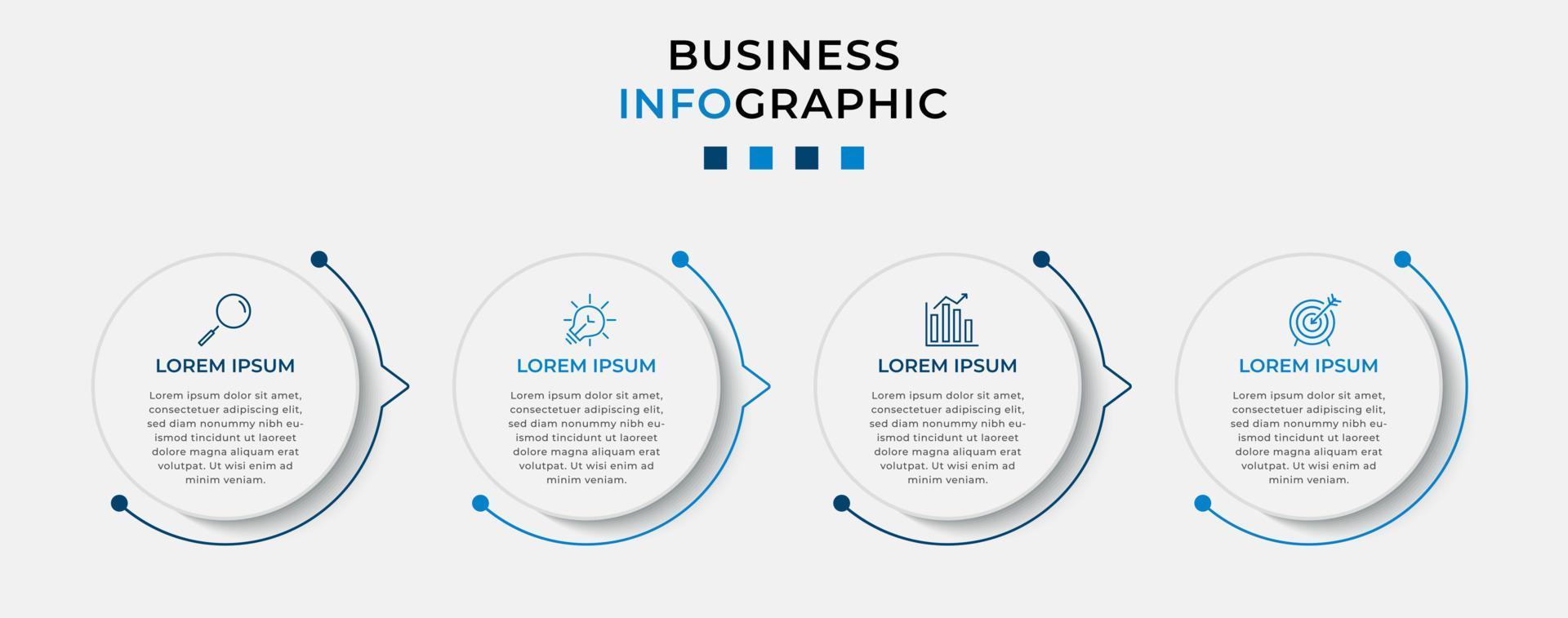 vector infographic zakelijke ontwerpsjabloon met pictogrammen en 4 opties of stappen. kan worden gebruikt voor procesdiagram, presentaties, workflowlay-out, banner, stroomschema, infografiek