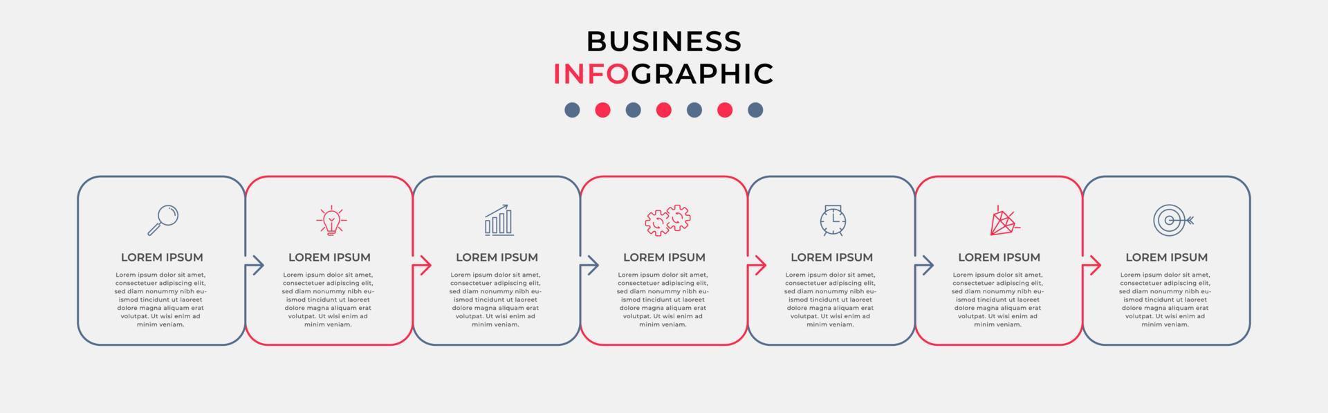 bedrijf infographic ontwerp sjabloon vector met pictogrammen en 7 opties of stappen. kan worden gebruikt voor werkwijze diagram, presentaties, workflow lay-out, banier, stromen grafiek, info diagram