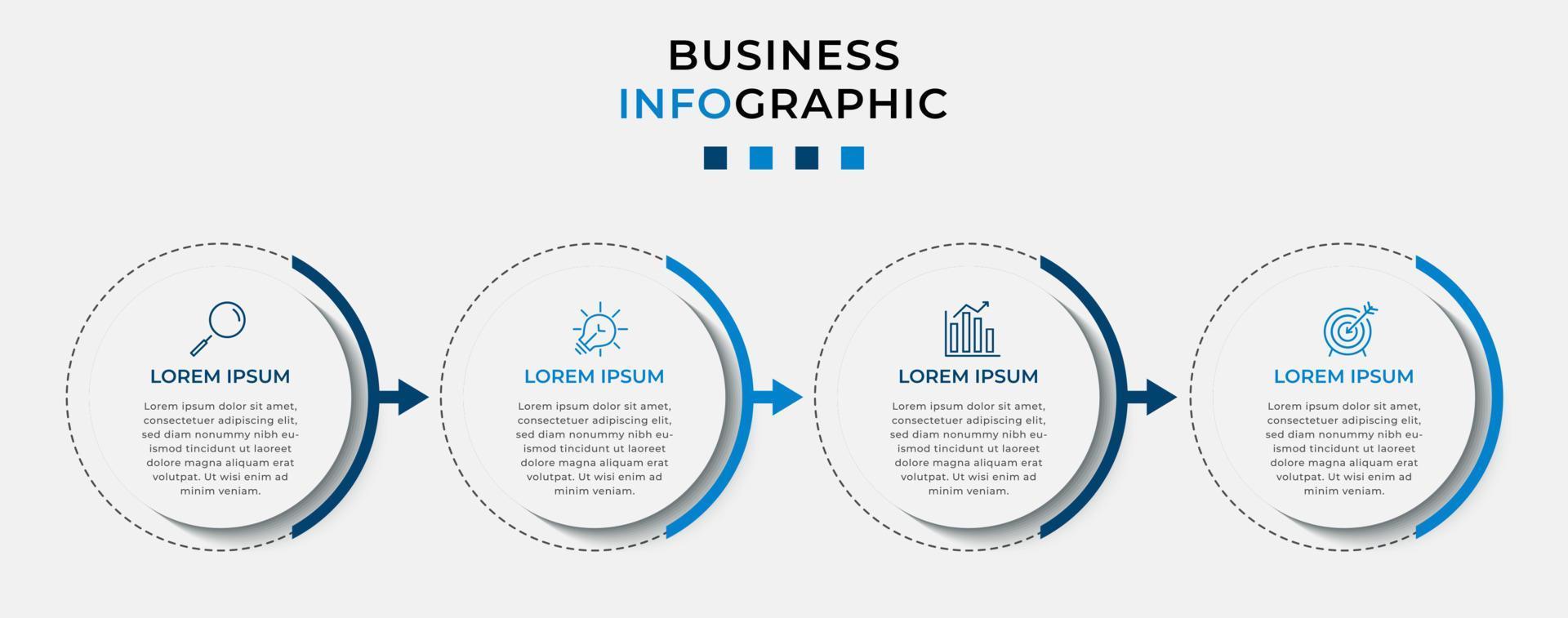 vector infographic zakelijke ontwerpsjabloon met pictogrammen en 4 opties of stappen. kan worden gebruikt voor procesdiagram, presentaties, workflowlay-out, banner, stroomschema, infografiek