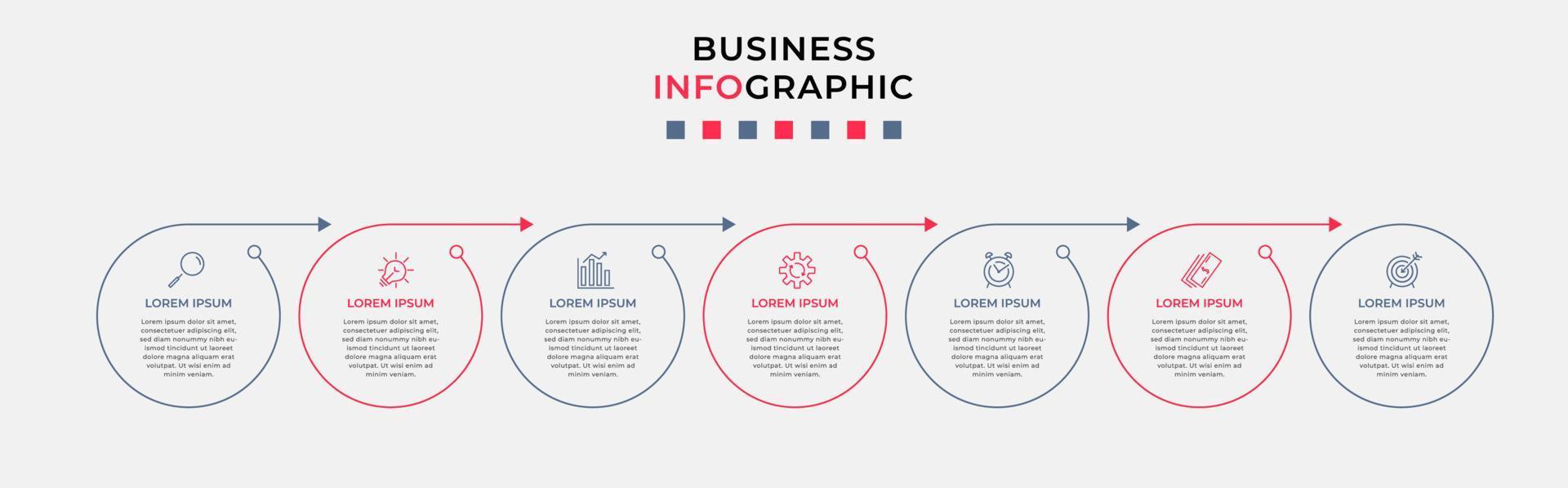 bedrijf infographic ontwerp sjabloon vector met pictogrammen en 7 opties of stappen. kan worden gebruikt voor werkwijze diagram, presentaties, workflow lay-out, banier, stromen grafiek, info diagram