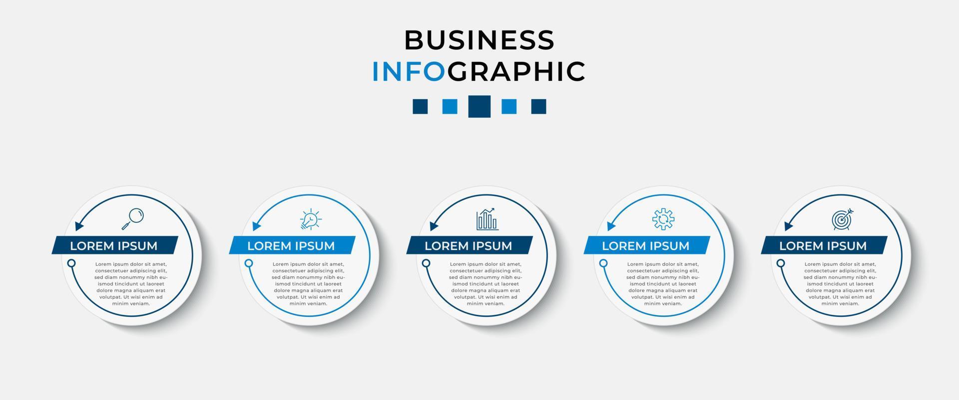 vector infographic zakelijke ontwerpsjabloon met pictogrammen en 5 opties of stappen. kan worden gebruikt voor procesdiagrammen, presentaties, werkstroomlay-out, banner, stroomschema, infografiek