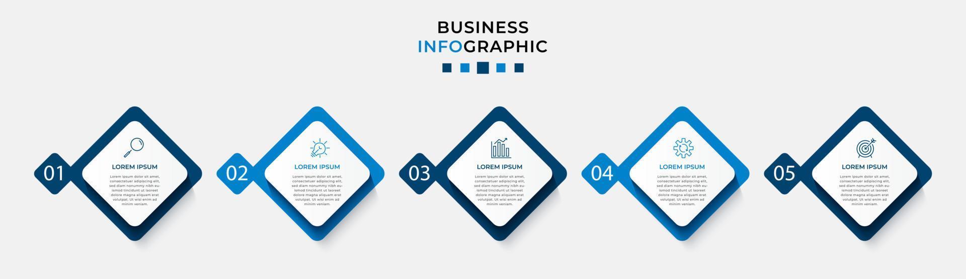 vector infographic zakelijke ontwerpsjabloon met pictogrammen en 5 opties of stappen. kan worden gebruikt voor procesdiagrammen, presentaties, werkstroomlay-out, banner, stroomschema, infografiek