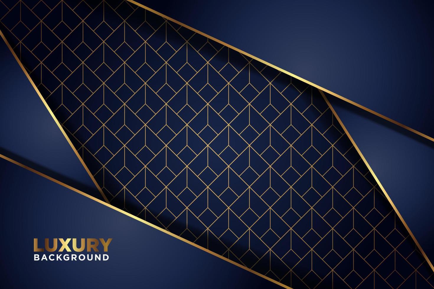 luxueus donker marine goud lijn pijl overlappen met rechthoekig maas patroon combinatie achtergrond. elegant modern futuristische technologie achtergrond vector illustratie