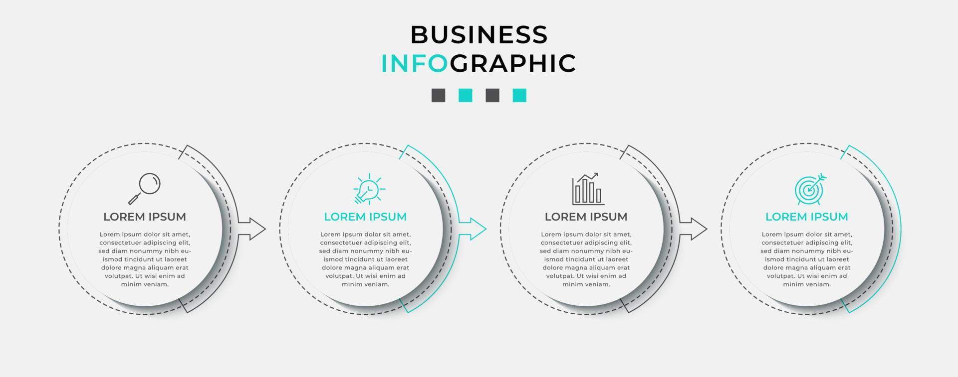 vector infographic zakelijke ontwerpsjabloon met pictogrammen en 4 opties of stappen. kan worden gebruikt voor procesdiagram, presentaties, workflowlay-out, banner, stroomschema, infografiek