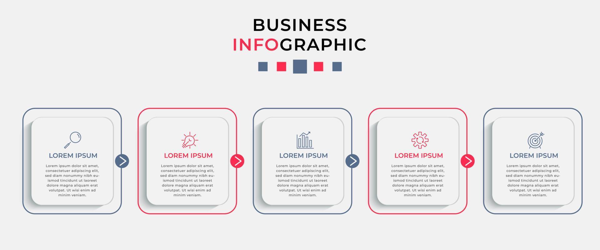 vector infographic zakelijke ontwerpsjabloon met pictogrammen en 5 opties of stappen. kan worden gebruikt voor procesdiagram, presentaties, workflowlay-out, banner, stroomschema, infografiek