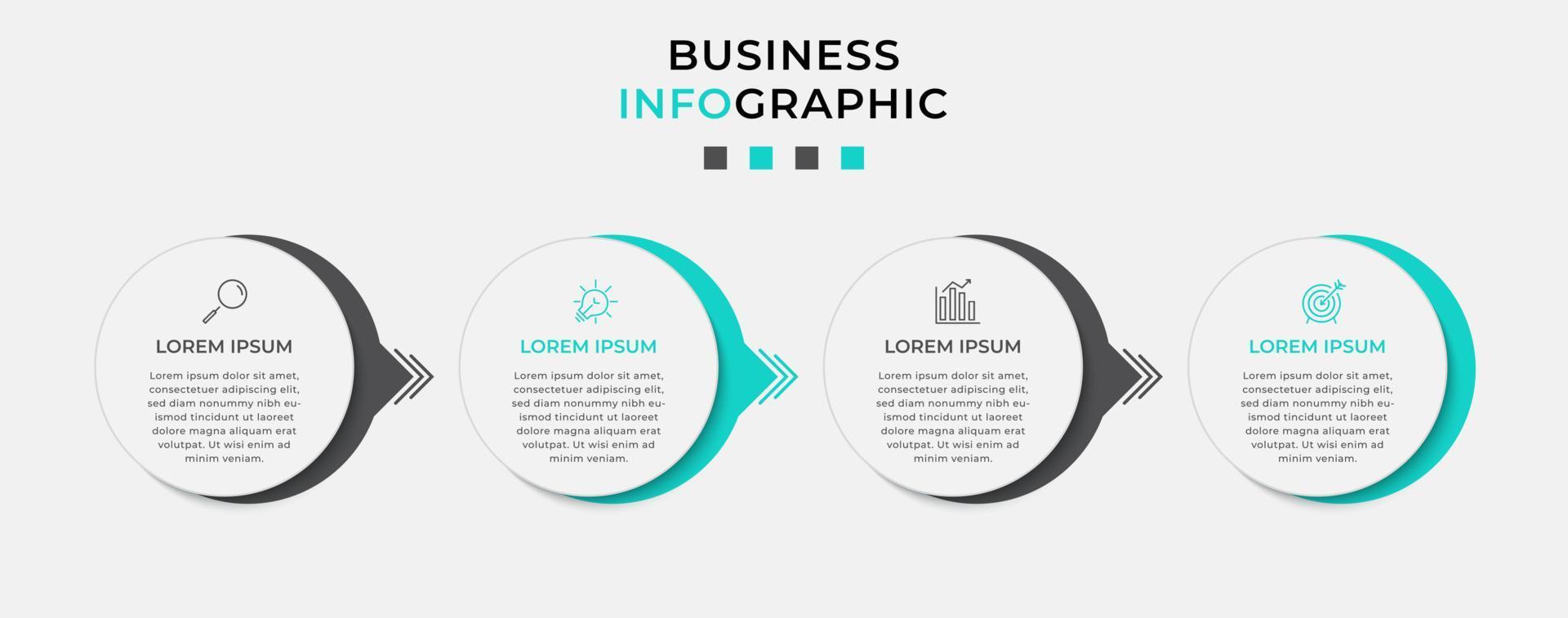 vector infographic zakelijke ontwerpsjabloon met pictogrammen en 4 opties of stappen. kan worden gebruikt voor procesdiagram, presentaties, workflowlay-out, banner, stroomschema, infografiek