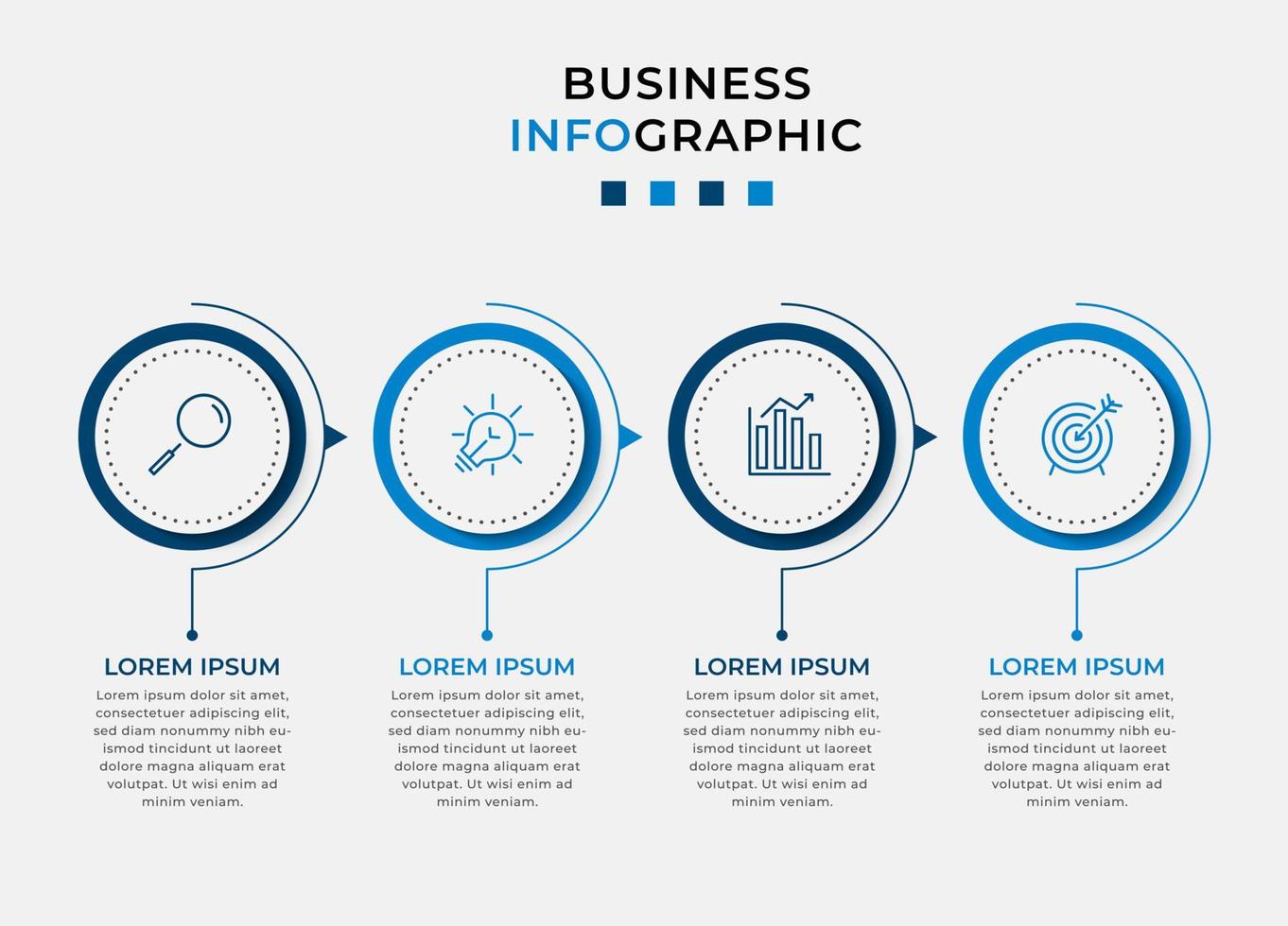 vector infographic zakelijke ontwerpsjabloon met pictogrammen en 4 opties of stappen. kan worden gebruikt voor procesdiagram, presentaties, workflowlay-out, banner, stroomschema, infografiek