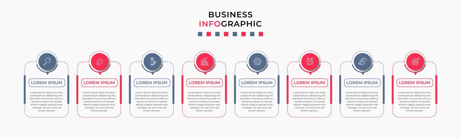 vector infographic ontwerp bedrijf sjabloon met pictogrammen en 8 opties of stappen. kan worden gebruikt voor werkwijze diagram, presentaties, workflow lay-out, banier, stromen grafiek, info diagram