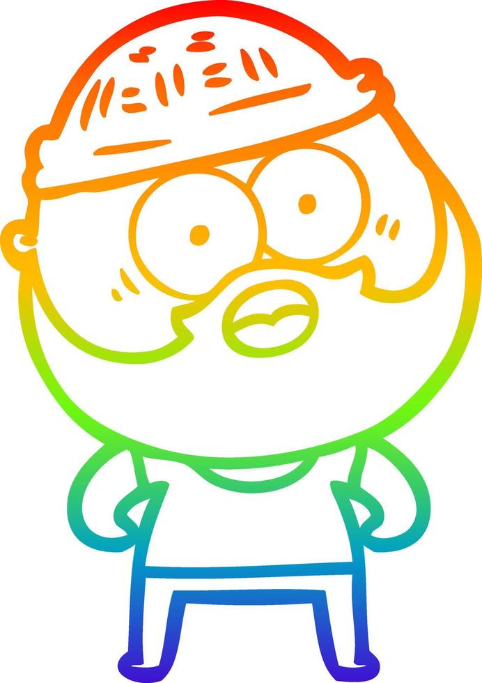 regenbooggradiënt lijntekening cartoon bebaarde man vector