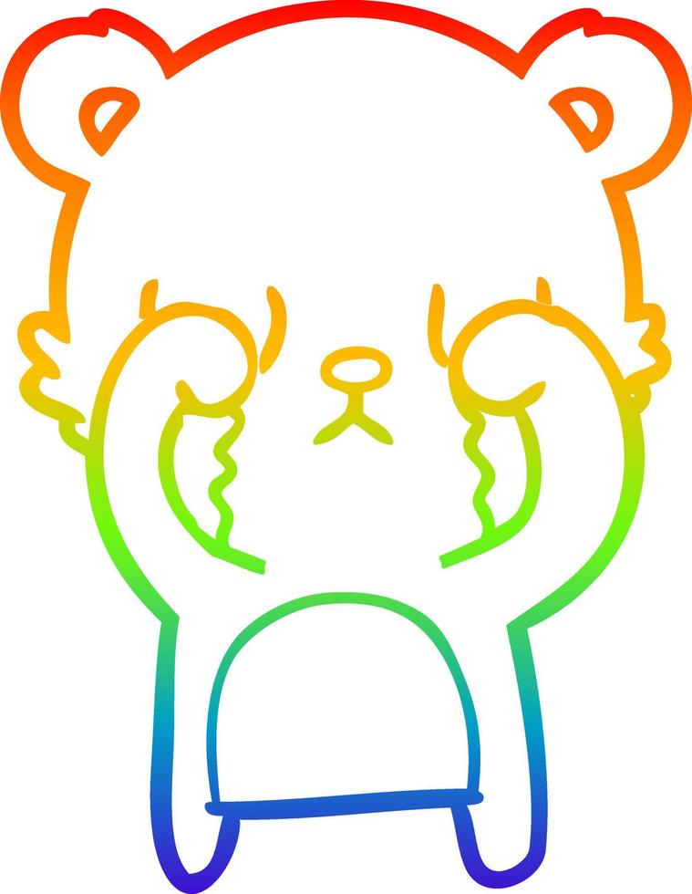 regenbooggradiënt lijntekening huilen cartoon beer vector