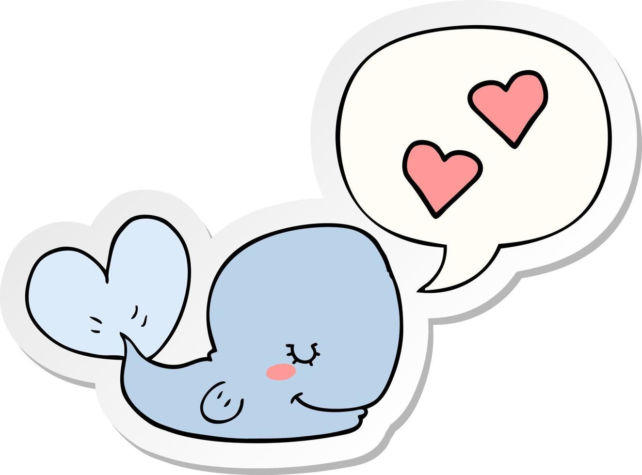 tekenfilm walvis in liefde en toespraak bubbel sticker vector