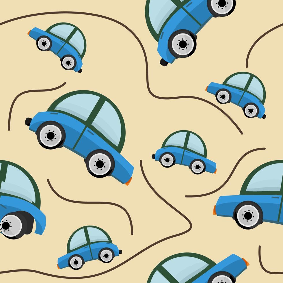 bewerkbare tekenfilm stijl blauw klassiek auto's met lijnen vector illustratie naadloos patroon voor creëren achtergrond