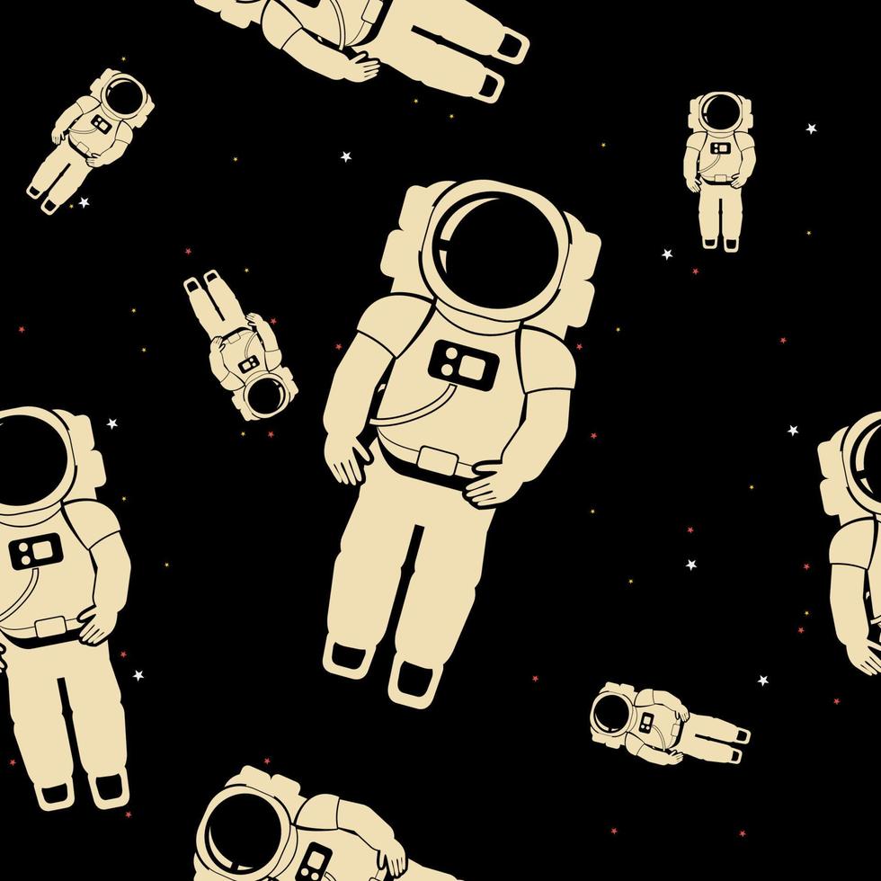 bewerkbare vlak monochroom astronaut Aan ruimte vector illustratie met divers kleuren van sterren Aan zwart achtergrond net zo naadloos patroon voor creëren achtergrond van ruimte wetenschap verwant ontwerp