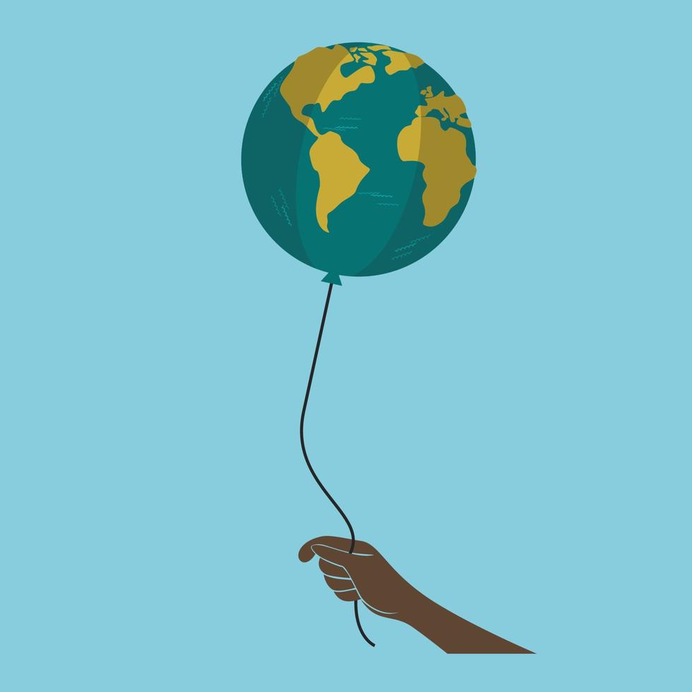 bewerkbare vector illustratie van hand- Holding wereldbol net zo ballon welke middelen nemen zorg voor de aarde voor groen leven milieu campagne