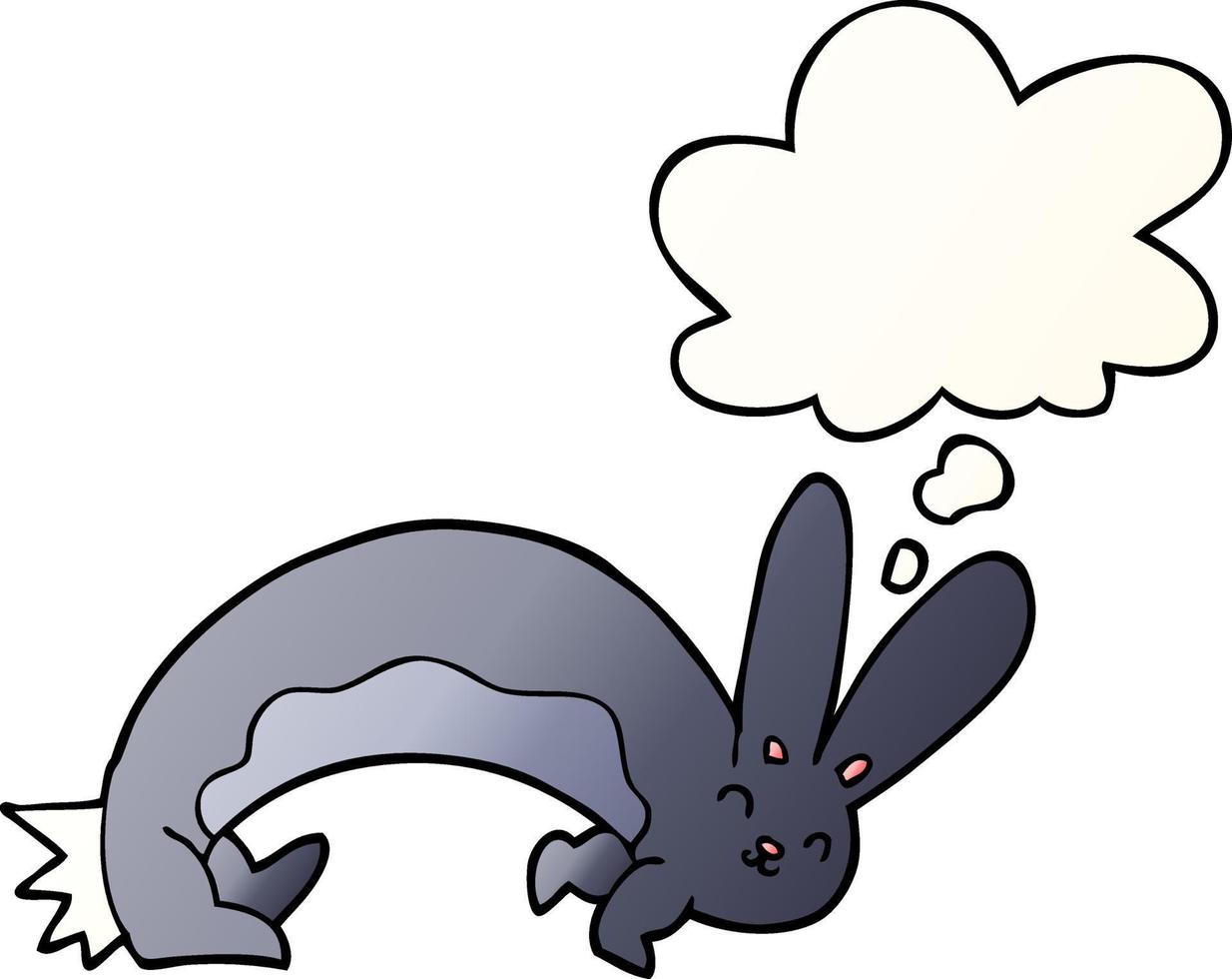 grappige cartoon konijn en gedachte bel in vloeiende verloopstijl vector