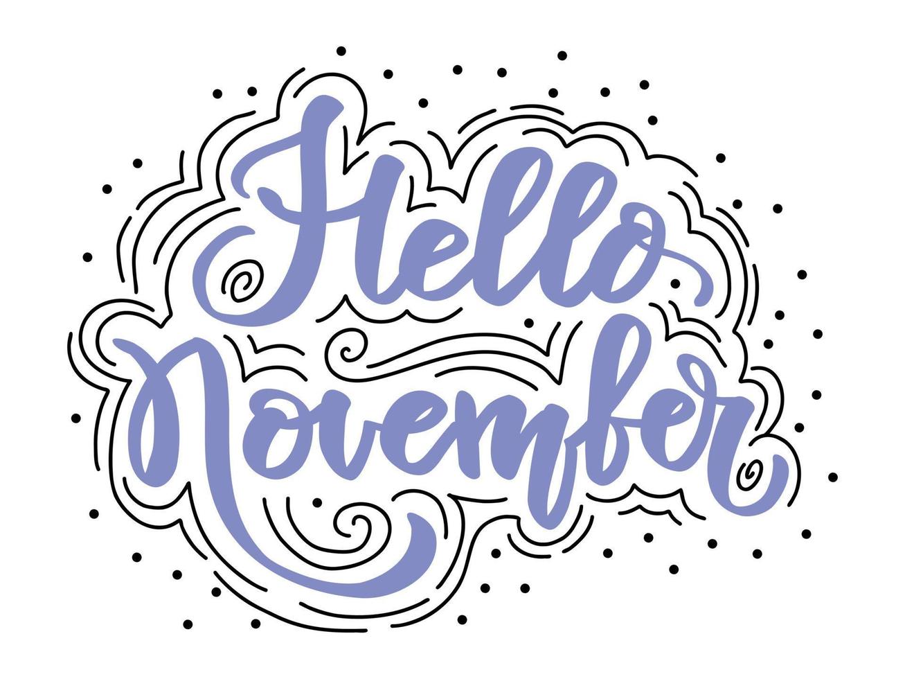 Hallo november hand- belettering uitdrukking vector illustratie