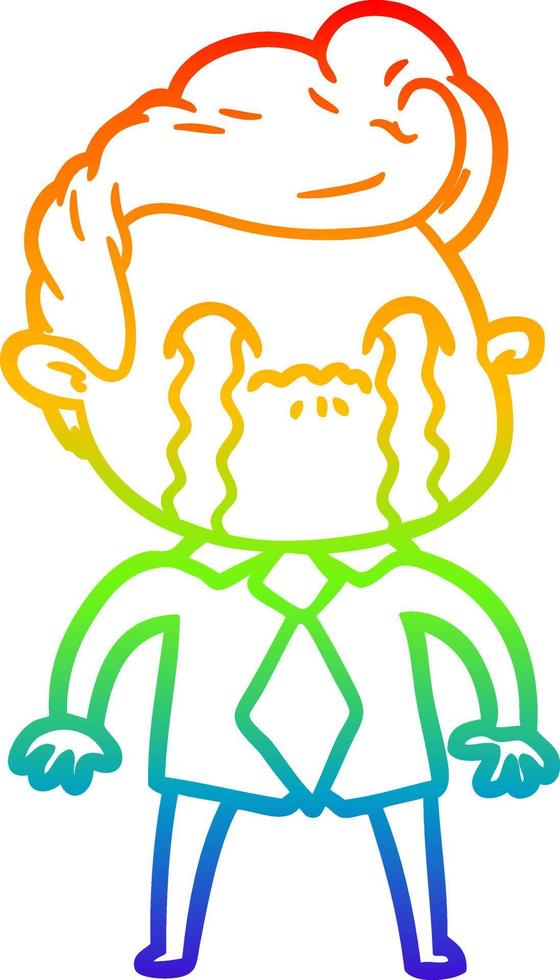 regenbooggradiënt lijntekening cartoon man huilen vector